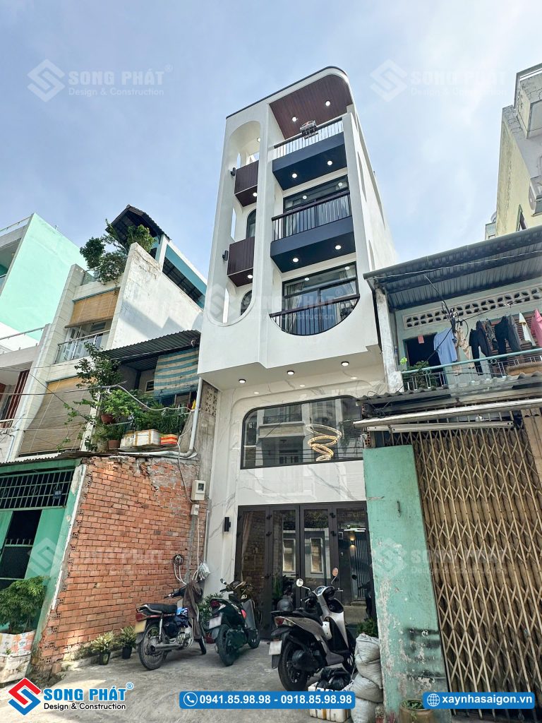 Hệ thống LED tạo điểm nhấn cho mặt tiền nhà 5 tầng 4m4x12m6