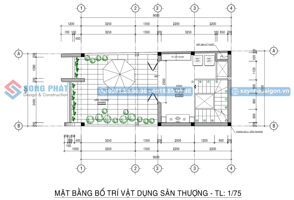 Mặt bằng bố trí vật dụng sân thượng