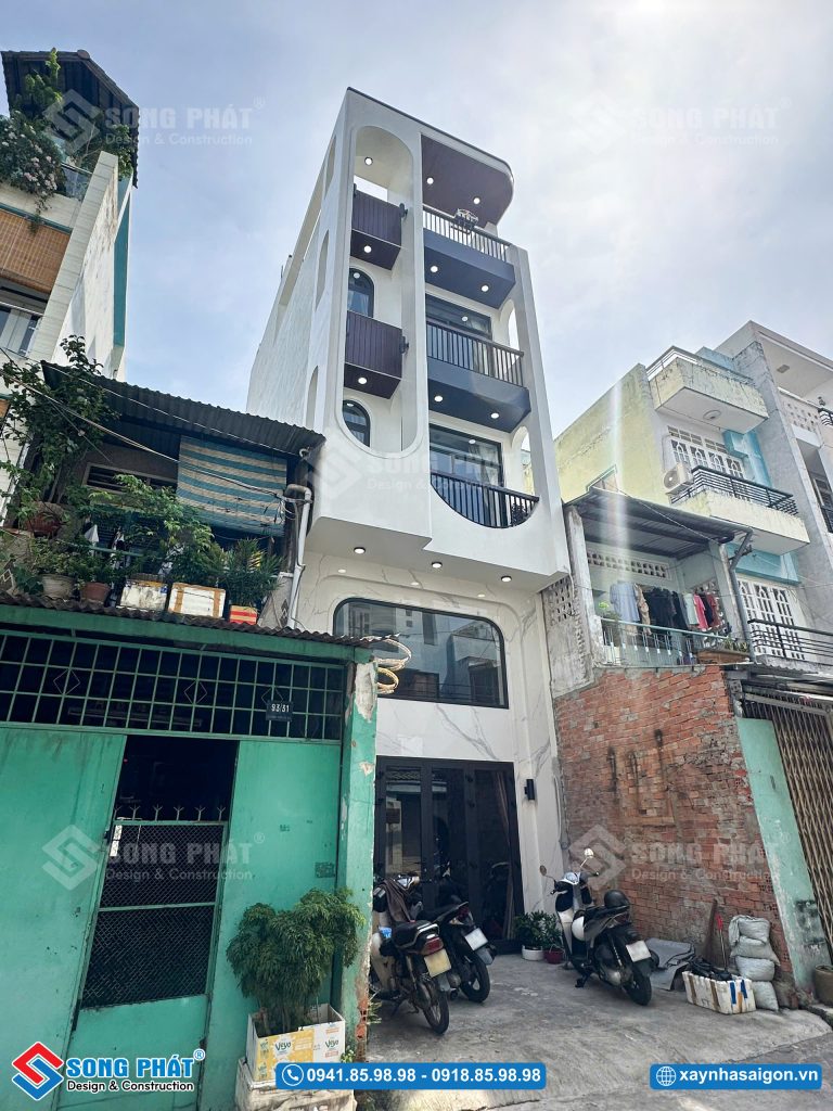 Một góc nhìn khác cho mặt tiền nhà 5 tầng 4m4x12m6