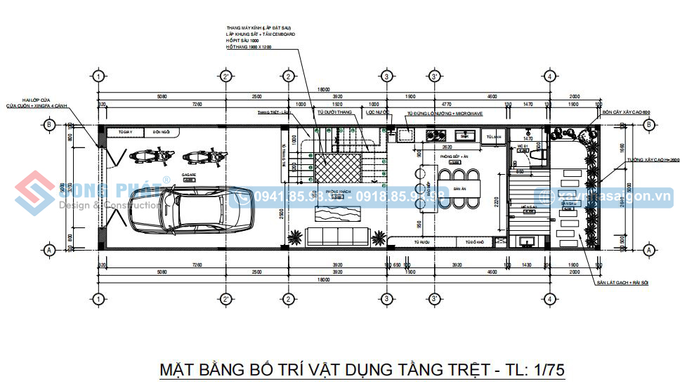 Mặt bằng bố trí vật dụng tầng trệt