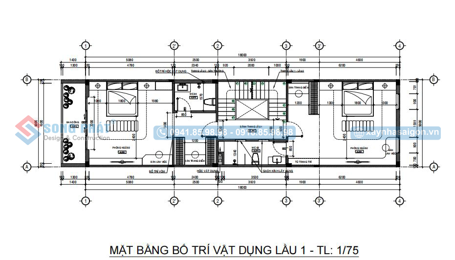 Mặt bằng bố trí vật dụng lầu 1