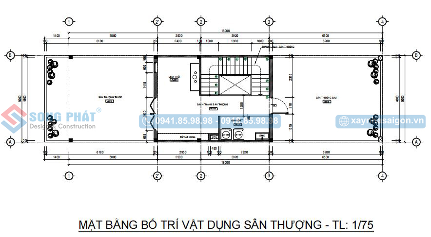 Mặt bằng bố trí vật dụng sân thượng