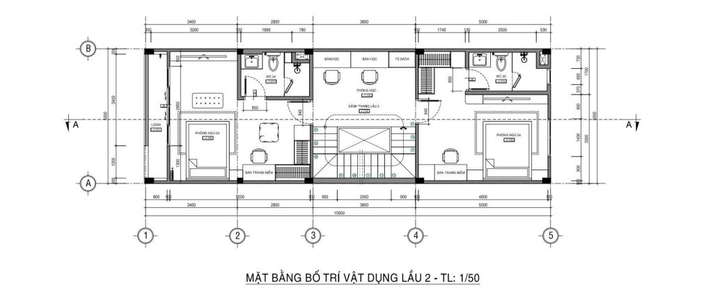Mặt bằng bố trí vật dụng lầu 2