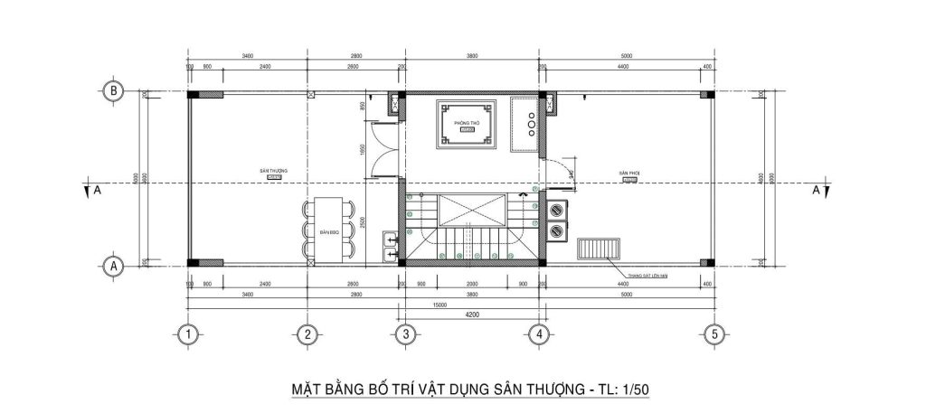 Mặt bằng bố trí vật dụng sân thượng