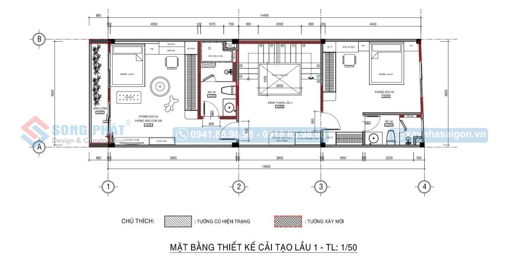Mặt bằng bố trí vật dụng lầu 1