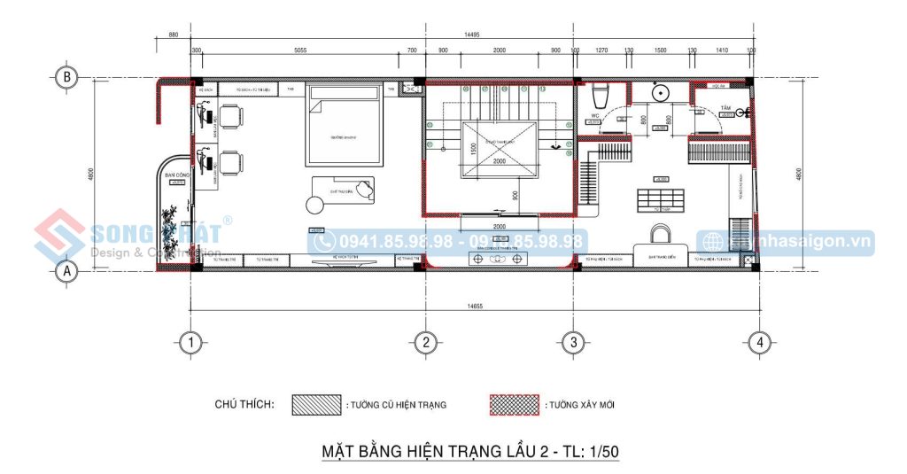 Mặt bằng bố trí vật dụng lầu 2