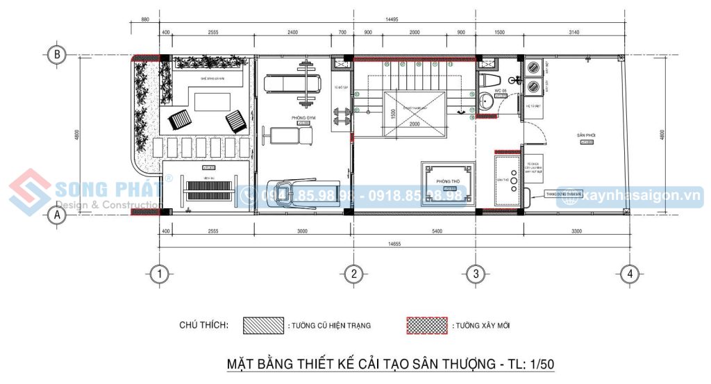Mặt bằng bố trí vật dụng sân thượng