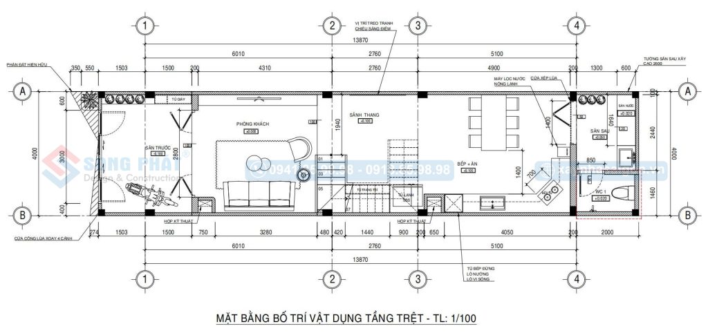 Mặt bằng bố trí vật dụng tầng trệt