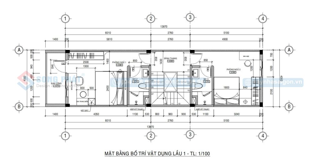 Mặt bằng bố trí vật dụng lầu 1