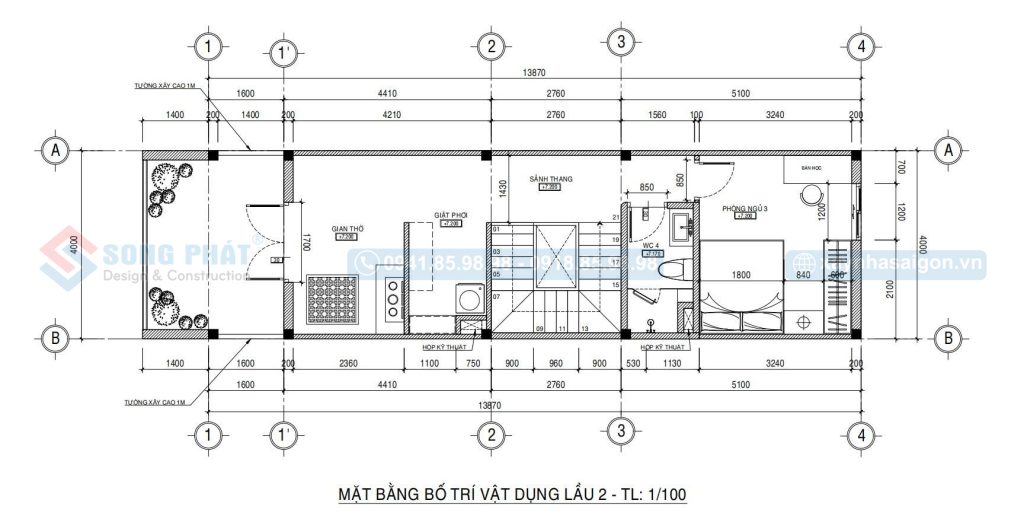 Mặt bằng bố trí vật dụng lầu 2