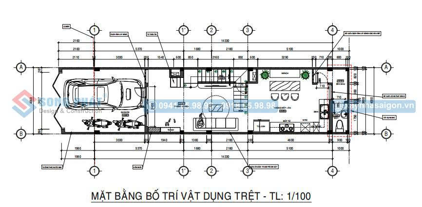 Mặt bằng bố trí vật dụng tầng trệt 