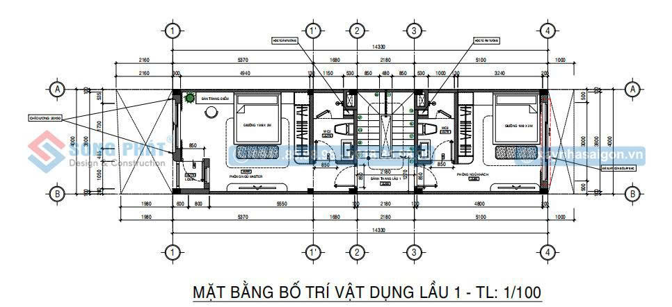 Mặt bằng bố trí vật dụng lầu 1