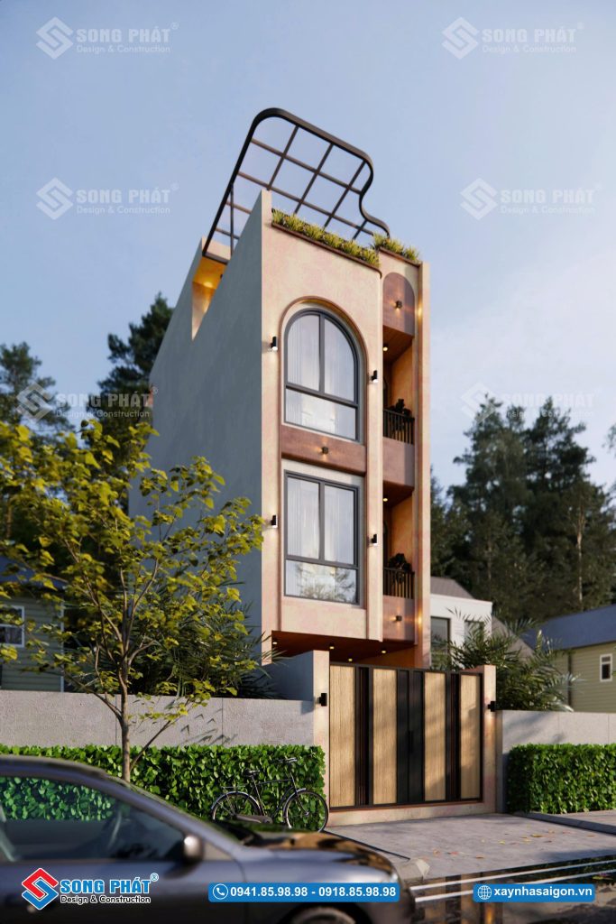 Góc nhìn nghiêng cho thấy hình khối xếp lớp rõ nét, ánh sáng và vật liệu hòa quyện đầy tinh tế.