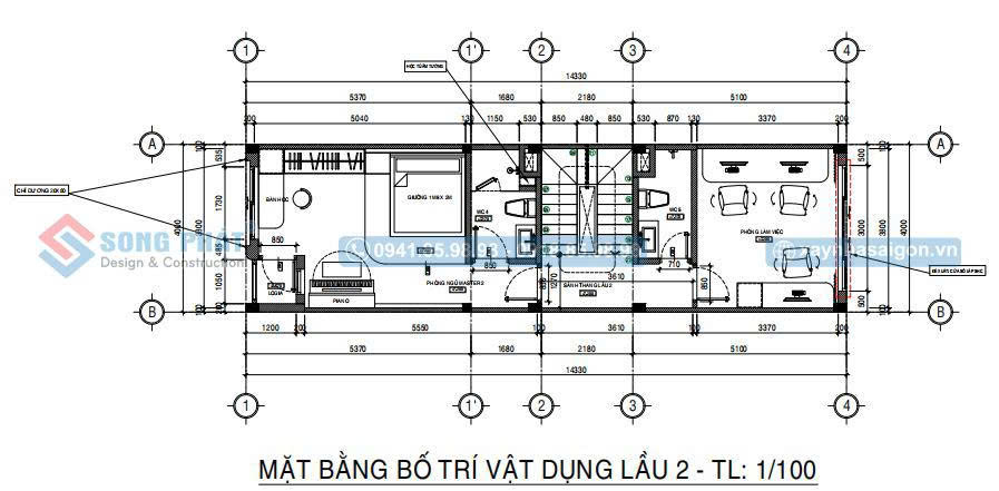 Mặt bằng bố trí vật dụng lầu 2
