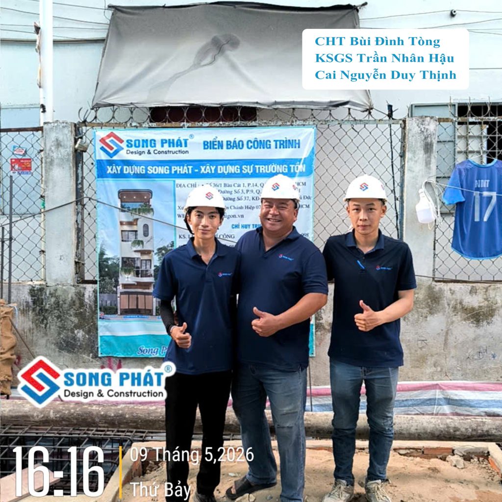 Đội ngũ Song Phát nghiệm thu thép sàn, giám sát quá trình đổ bê tông