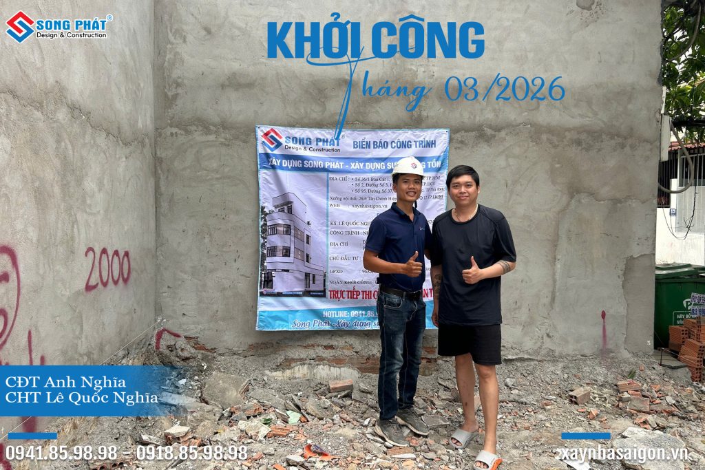 CĐT Anh Nghĩa và CHT Lê Quốc Nghĩa trong buổi lễ khởi công công trình