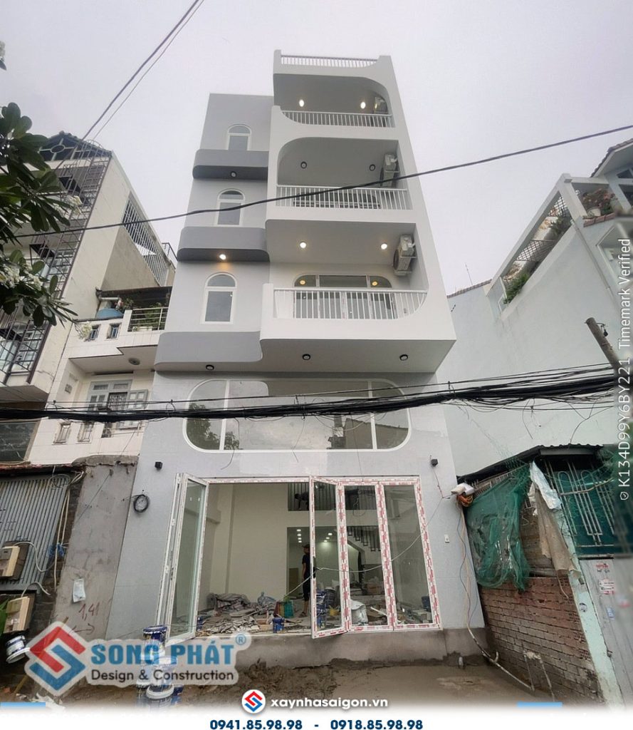 Mặt tiền công trình hoàn thiện giống bản phối 3D.