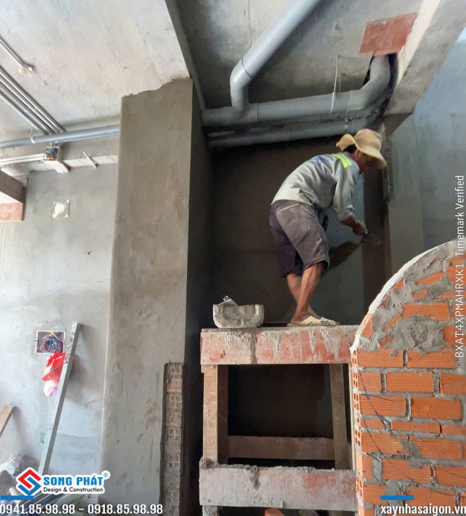 03/08 thi công xây tô tường hộp gen.