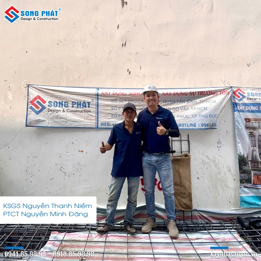 Đội ngũ Song Phát nghiệm thu thép sàn giám sát quá trình đổ bê tông