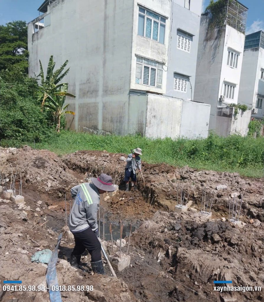 24/06 công tác căn ke trục, chỉnh hố móng, lăm le móng.