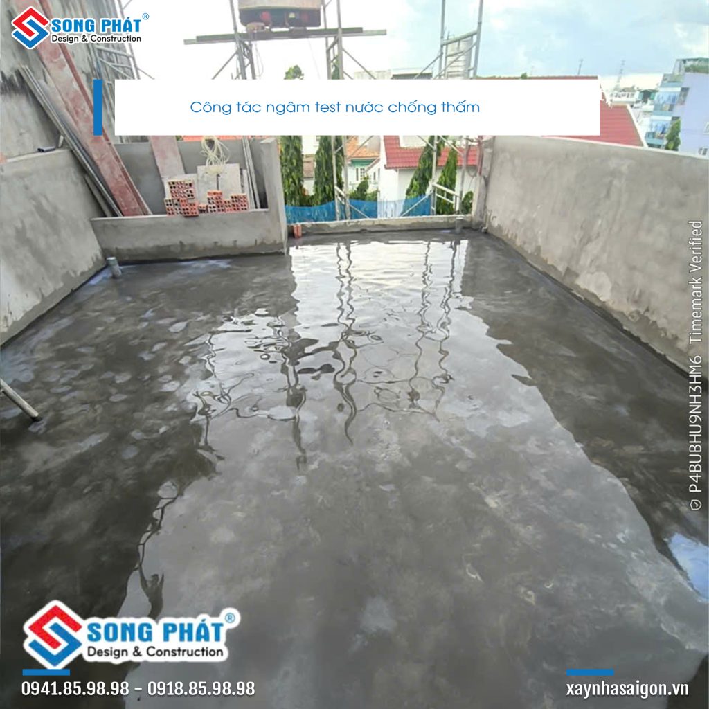 24/06 thi công ngâm test nước chống thấm khu vực sân thượng.