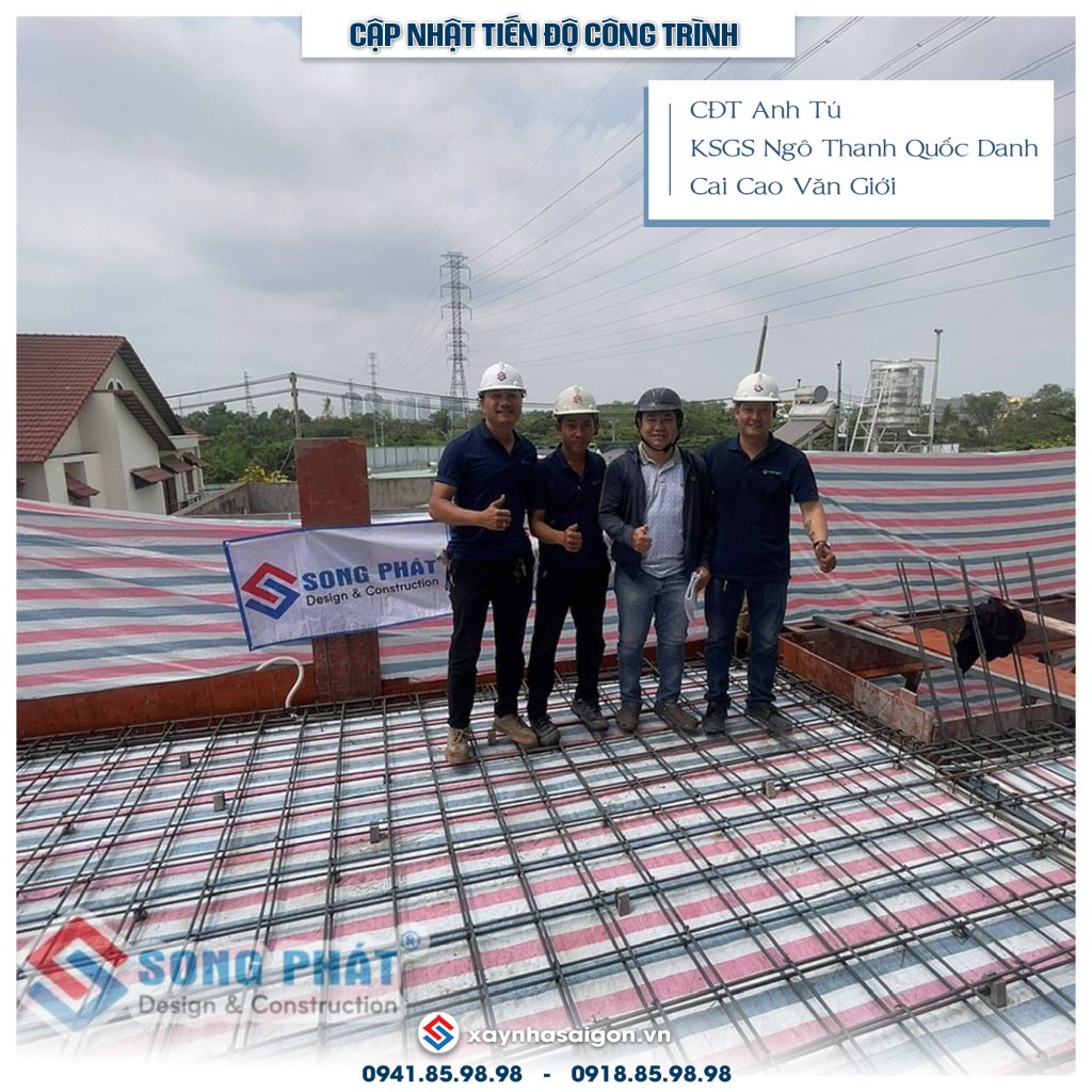 Đội ngũ Song Phát nghiệm thu thép sàn, giám sát quá trình đổ bê tông
