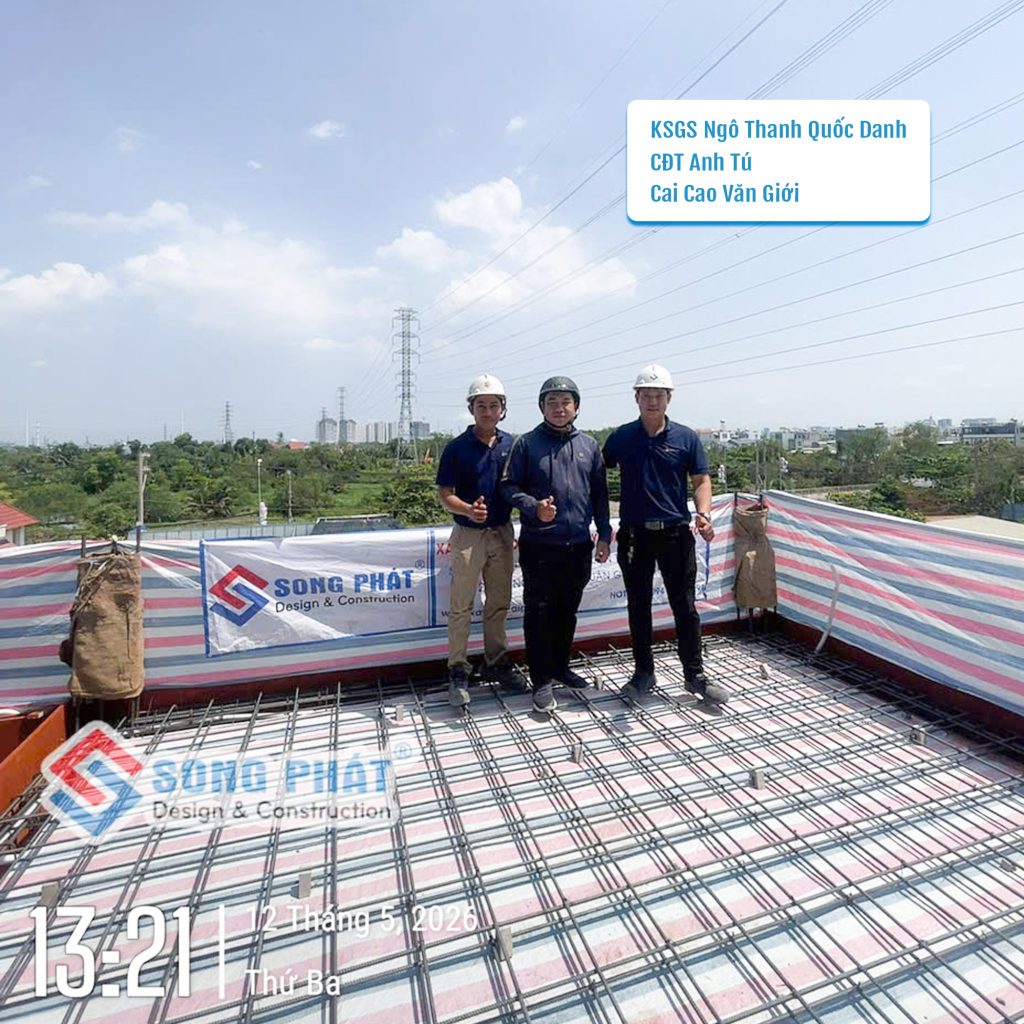 Đội ngũ Song Phát nghiệm thu thép sàn, giám sát quá trình đổ bê tông