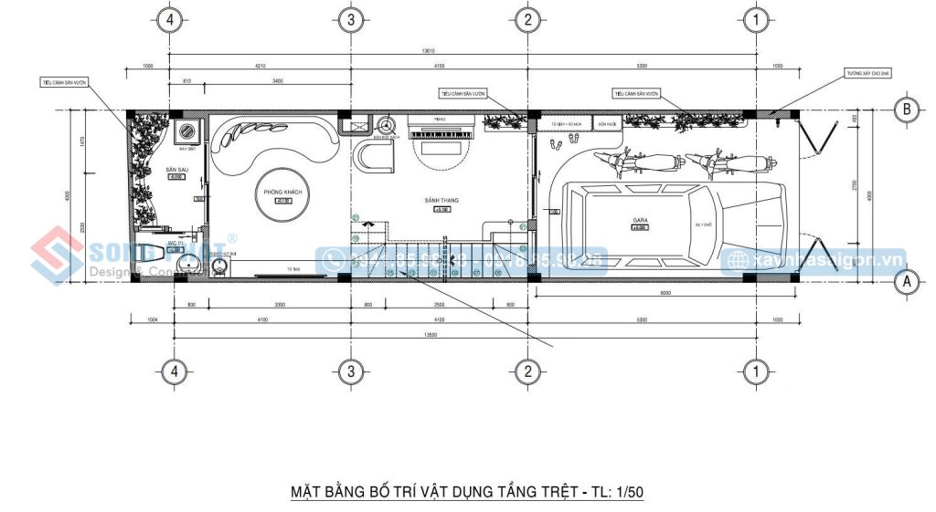 Mặt bằng bố trí vật dụng tầng trệt