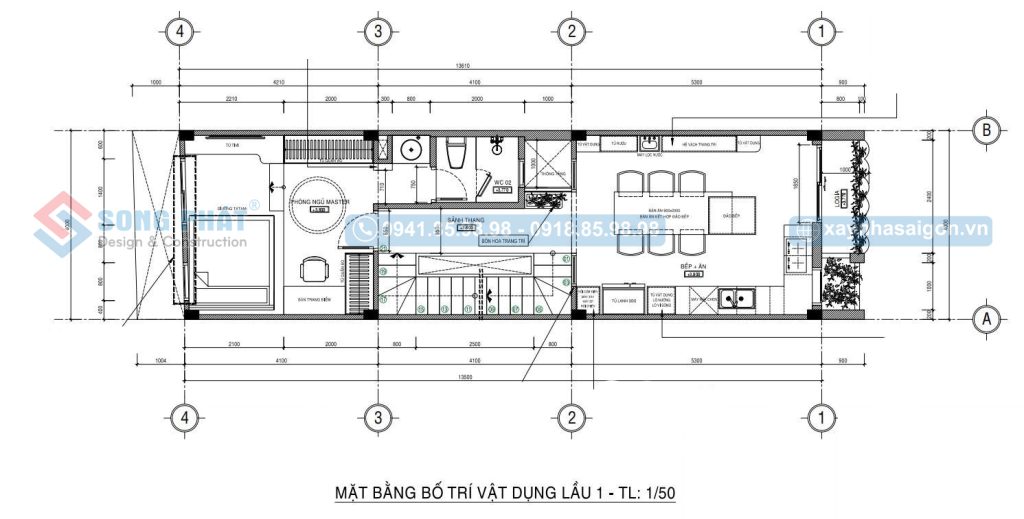 Mặt bằng bố trí vật dụng lầu 1