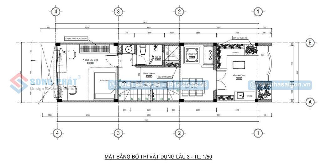 Mặt bằng bố trí vật dụng lầu 3