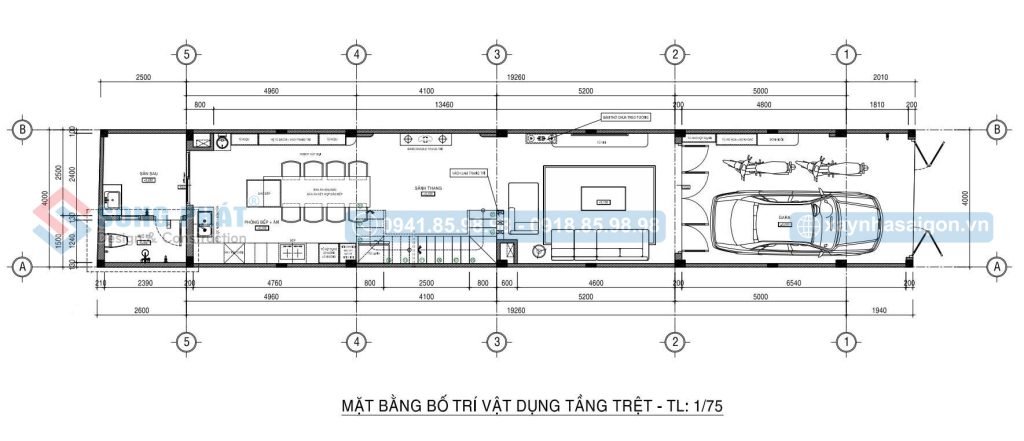 Mặt bằng bố trí vật dụng tầng trệt