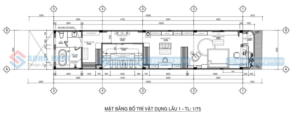 Mặt bằng bố trí vật dụng lầu 1