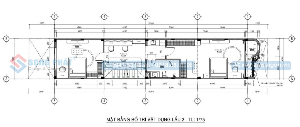 Mặt bằng bố trí vật dụng lầu 2