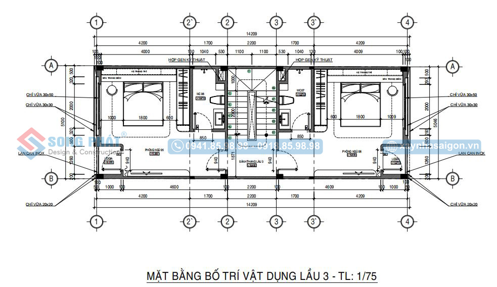 Mặt bằng bố trí vật dụng lầu 3