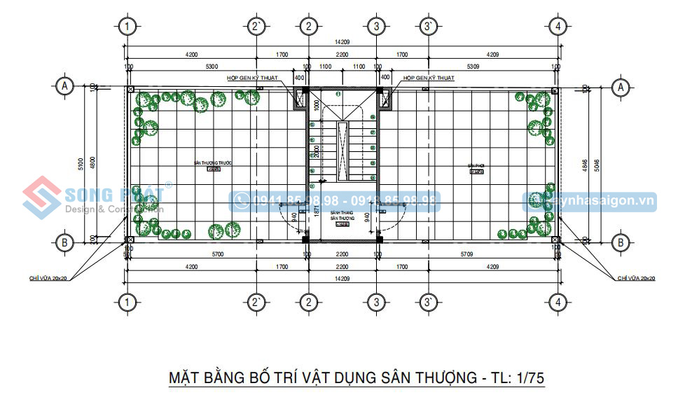 Mặt bằng bố trí vật dụng sân thượng 