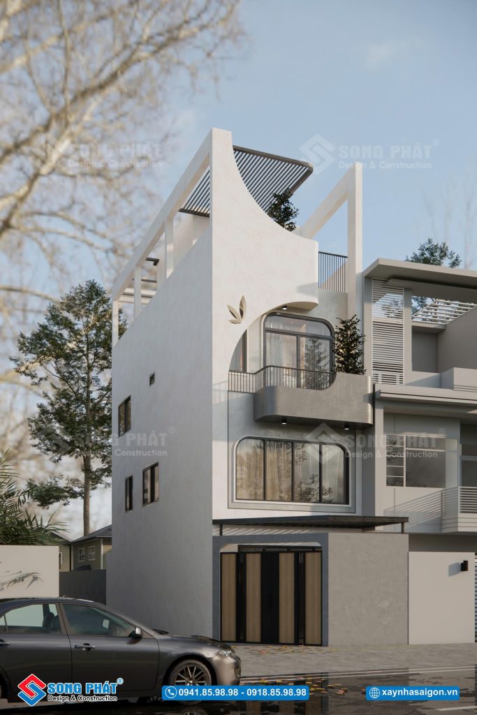 Góc nghiêng mặt tiền khoe trọn đường cong mềm mại, hiện đại và đầy cuốn hút.