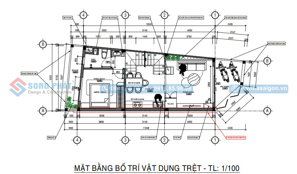 Mặt bằng bố trí vật dụng tầng trệt 