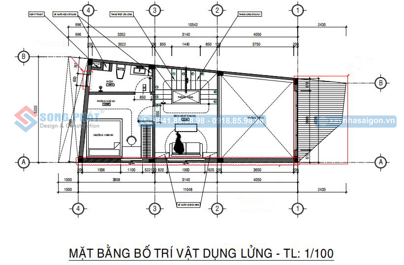 Mặt bằng bố trí vật dụng tầng lửng 