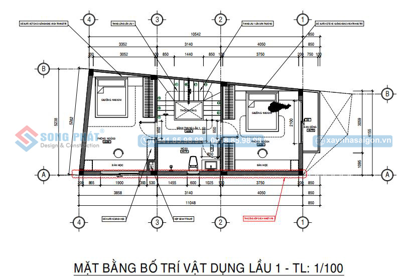 Mặt bằng bố trí vật dụng lầu 1