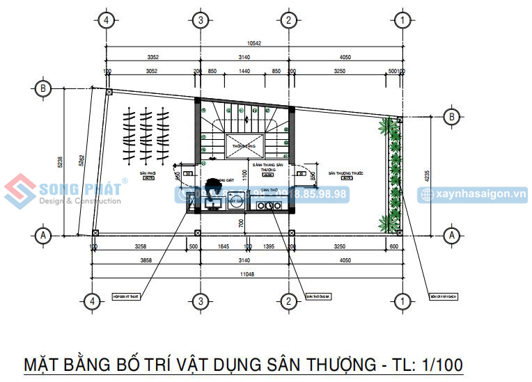 Mặt bằng bố trí vật dụng sân thượng 