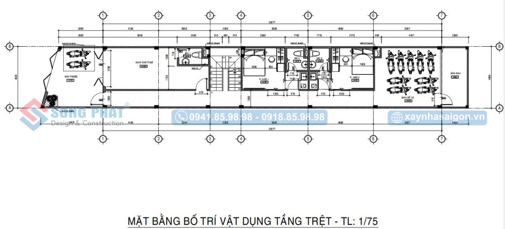 Mặt bằng bố trí vật dụng tầng trệt