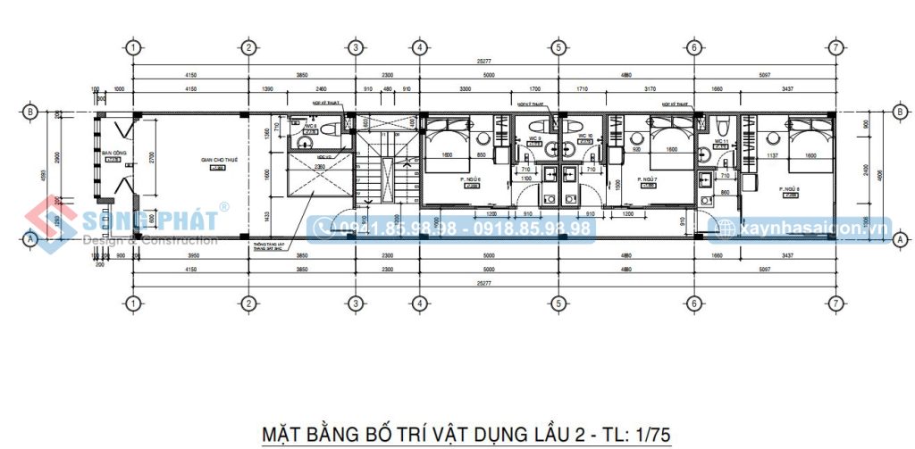 Mặt bằng bố trí vật dụng lầu 2 