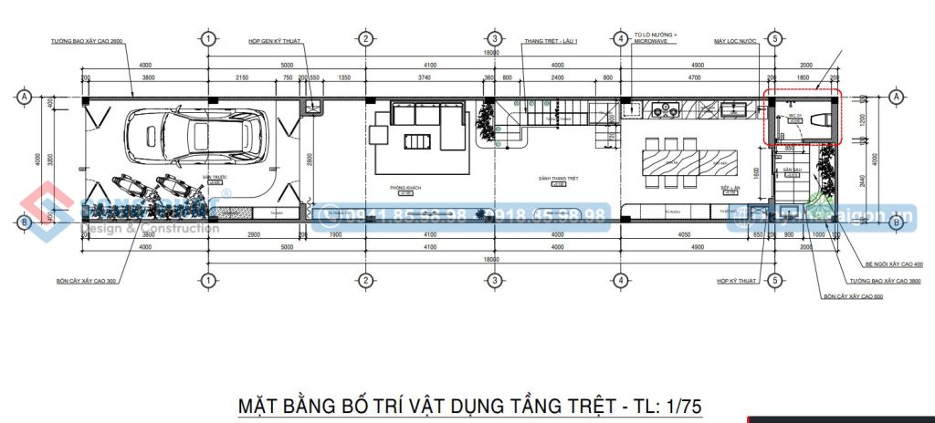 Mặt bằng bố trí vật dụng tầng trệt 
