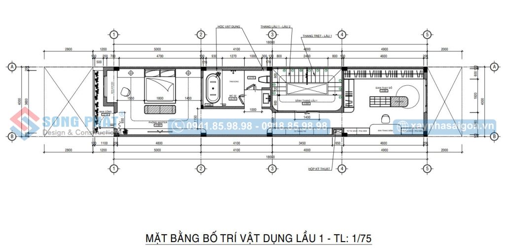 Mặt bằng bố trí vật dụng lầu 1