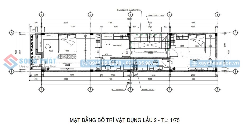 Mặt bằng bố trí vật dụng lầu 2