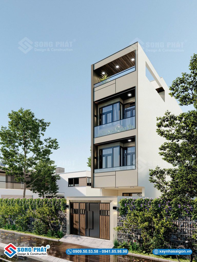 Góc nghiêng tôn lên vẻ hiện đại, gọn gàng và đầy chiều sâu của tổng thể kiến trúc.