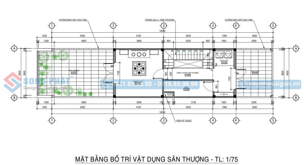 Mặt bằng bố trí vật dụng sân thượng