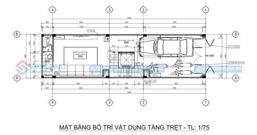 Mặt bằng bố trí vật dụng tầng trệt