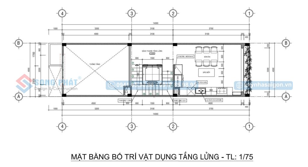 Mặt bằng bố trí vật dụng tầng lửng