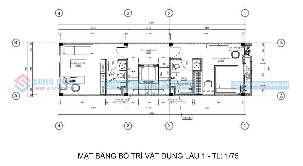 Mặt bằng bố trí vật dụng lầu 1